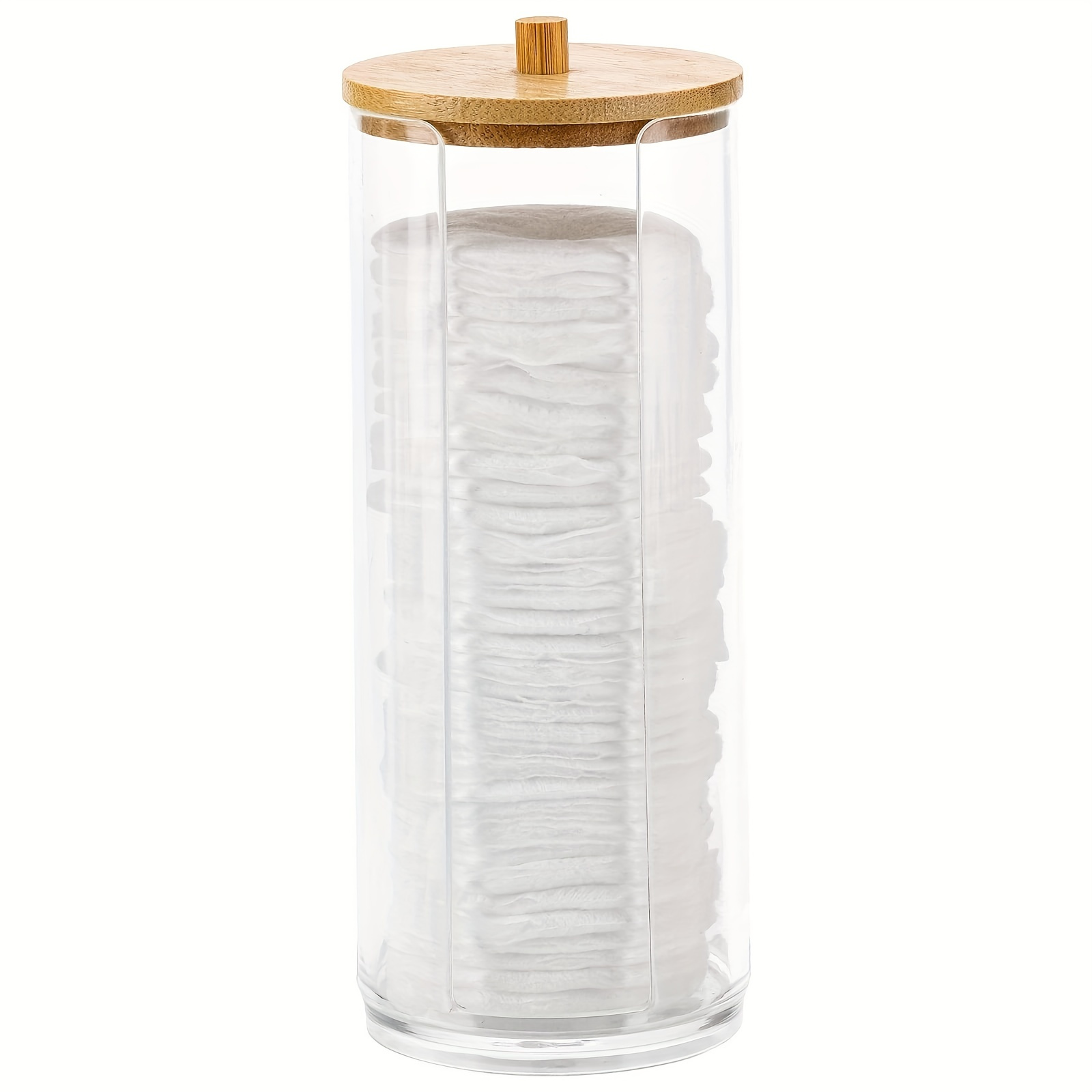 

1pc Cotton Swab Holder With Bamboo Lid Transparent Acrylic Cotton Pad Box Cosmetic Storage Container Organizer Seasoning Dispenser For Home