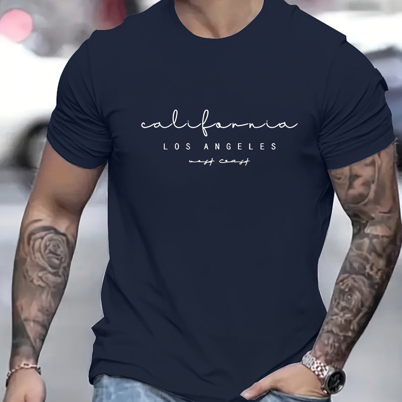 

Los Angeles Creative Print Stylish T-shirt For Men, Casual Summer Top, Comfortable And Fashion Crew Neck Short Sleeve, Suitable For Daily Wear