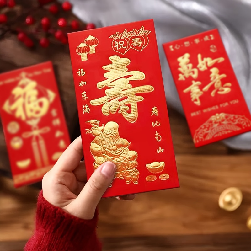 Pack of 10 Deluxe LUCKY MONEY Red Envelopes CHINESE NEW YEAR Hongbao Pack  7x3.5 