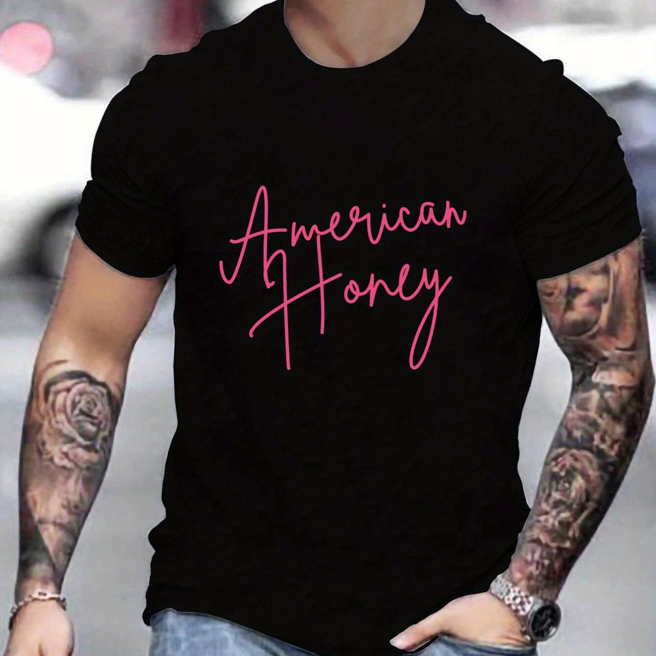 

'american Honey' Round Neck Graphic T-shirts, Causal Tees, Short Sleeves Comfortable Tops, Men's Summer Clothing