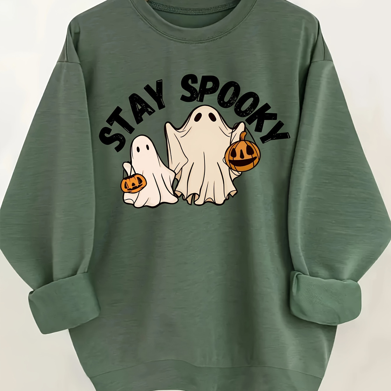 

Halloween Ghost Print Pullover Sweatshirt, Casual Long Sleeve Crew Neck Sweatshirt For Fall & Winter, Women's Clothing