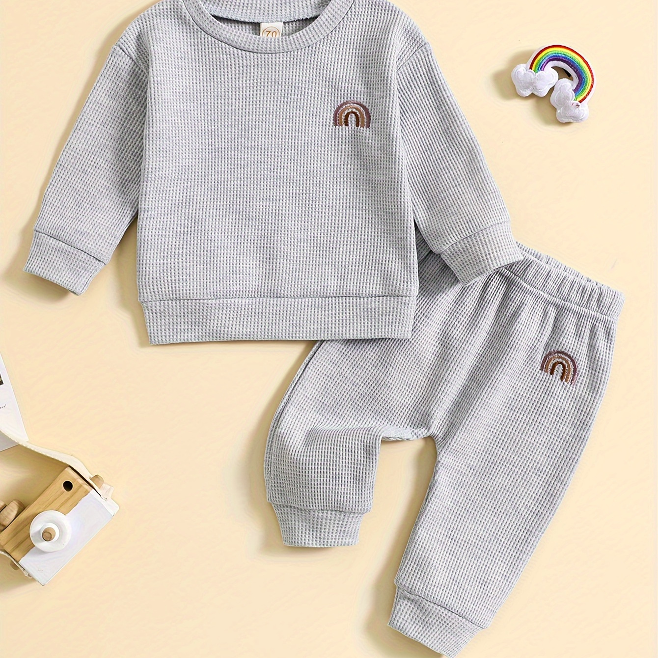 

1set 2pcs, Embroidered Textured Sweatshirt & Pants, Boy's Clothing, As