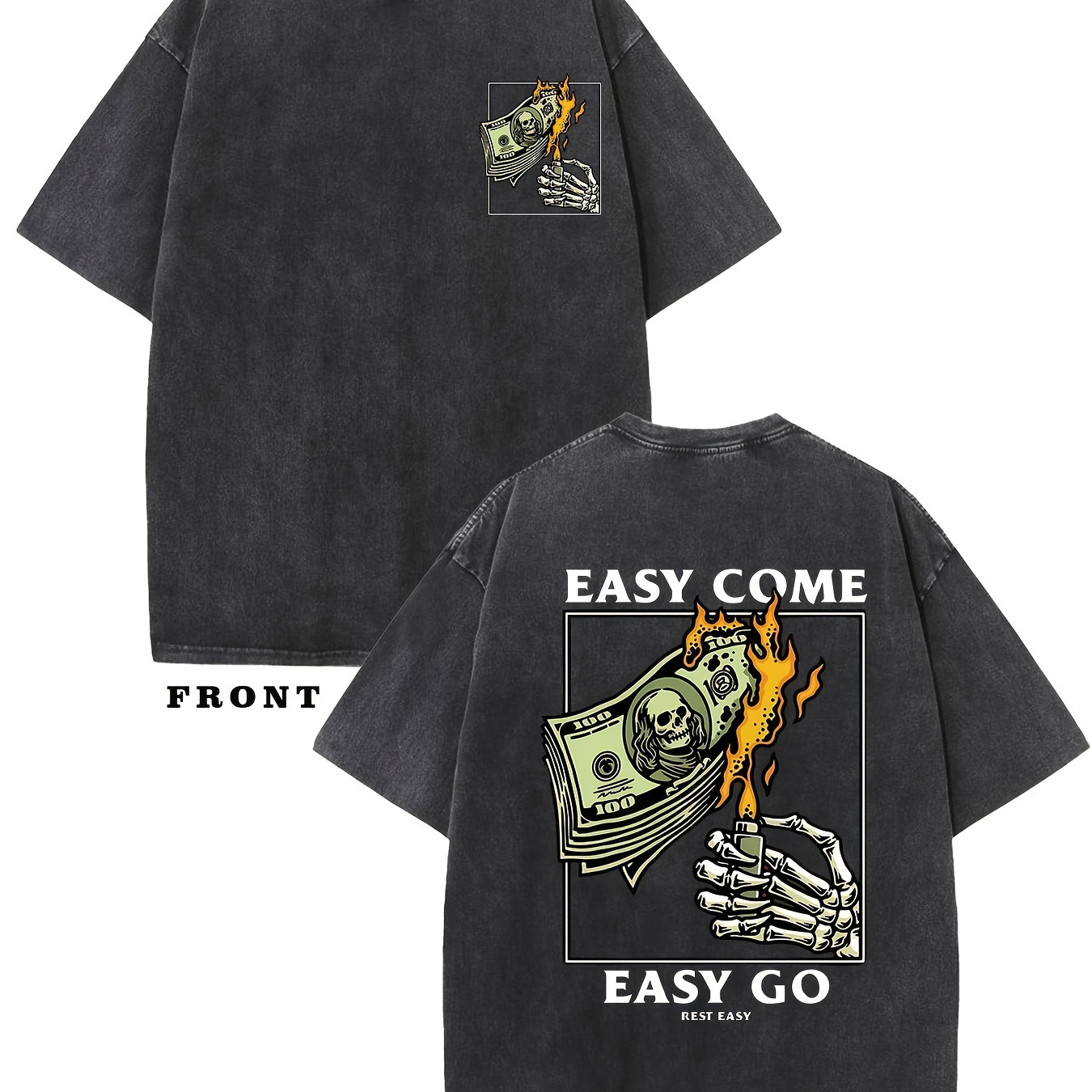 

Easy Come Easy 's Over-sized Heavy-weight Cotton Solid Drop Shoulder Vintage Street Wear Basic Tees Baggy Hip Hop Unisex Tops T-shirt