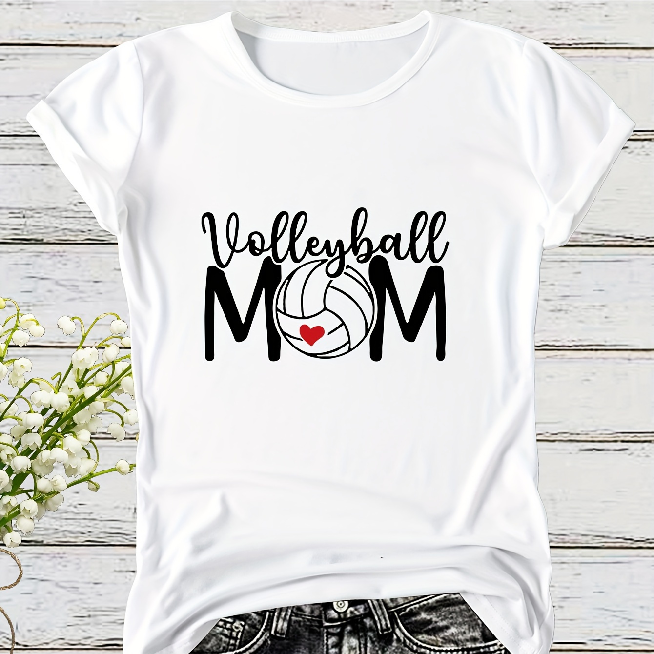 

Volleyball Mom Print T-shirt, Short Sleeve Crew Neck Casual Top For Summer & Spring, Women's Clothing