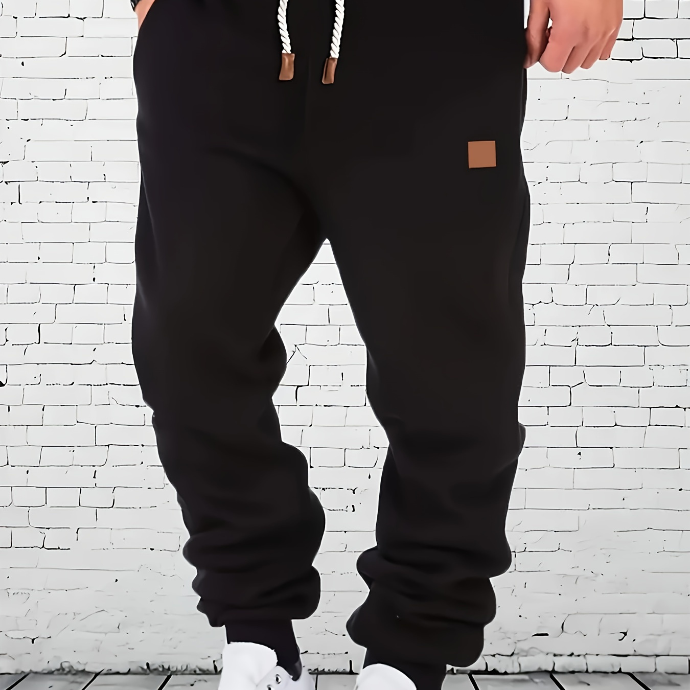 

Men's Solid Drawstring Footed Sweatpants, Casual Slightly Stretch Joggers For Running Jogging And Gym Fitness, Spring And Autumn