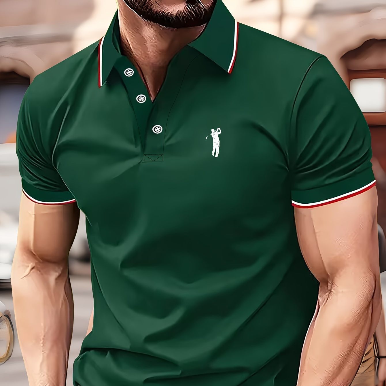

Men's Golf Shirt, Golfing Print Short Sleeve Breathable Tennis Shirt, Business Casual, Moisture Wicking