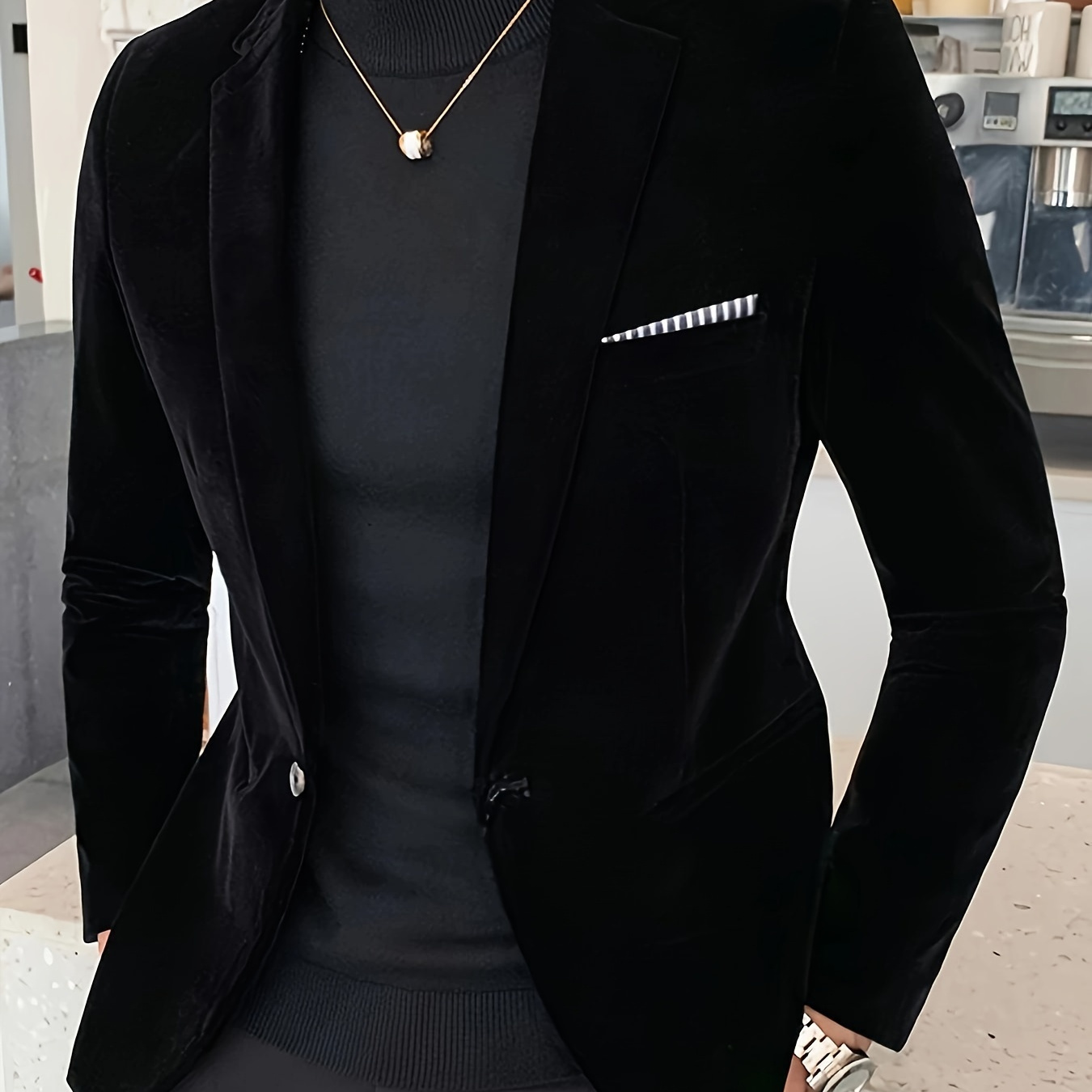 

1pc Men's Casual Solid Color , Polyester 100% Lapel Collar Non-stretch Woven Fabric, Regular Fit Spring/fall Outerwear