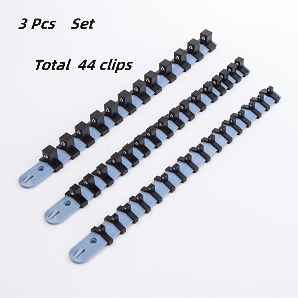 

3pcs Plastic Socket Holder, Socket Organizer, Portable Socket Clip Rail Holder, 1/4" 3/8" 1/2" Drive