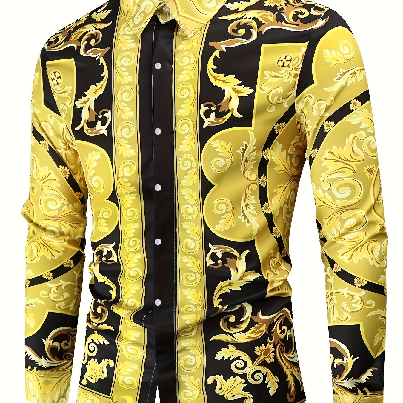 

A Long-sleeved Shirt For Men With A Yellow Patterned Print, Showcasing An Charm.