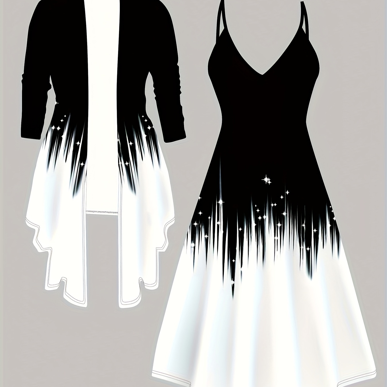 Black & White Ombre 2pcs Dress Set