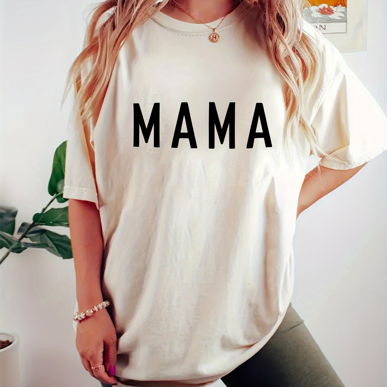 

Mama Letter Print T-shirt, Casual Crew Neck Short Sleeve Top For Spring & Summer, Women's Clothing
