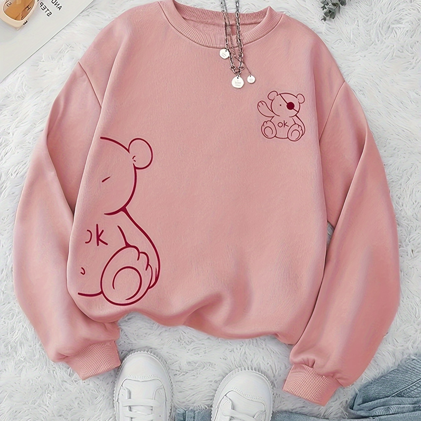 

Bear Graphic Sweatshirt For - , Long Pullover , For Fall &