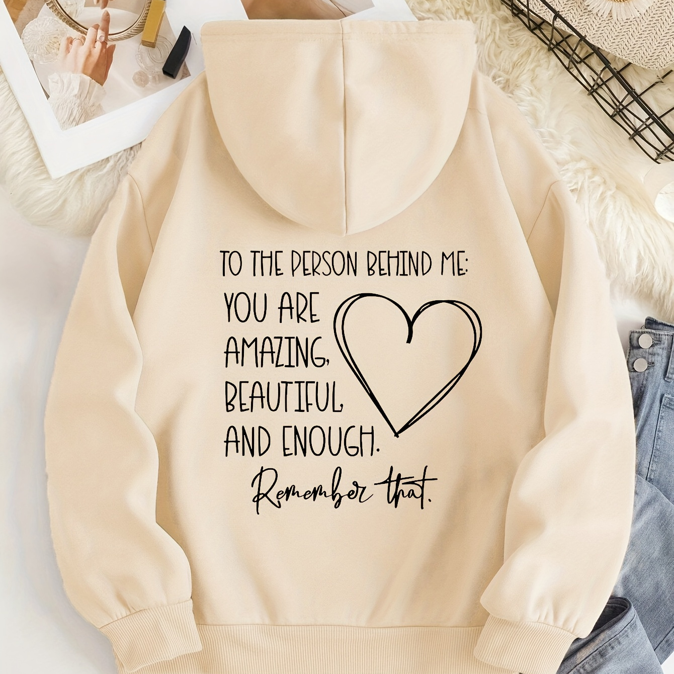 

Women's Casual Polyester Hoodie & Slogan Graphic, Kangaroo Pocket, Drawstring, Thermal Lined - Fall/winter Knit Fabric Hooded Sweatshirt, Sweater Hoodie