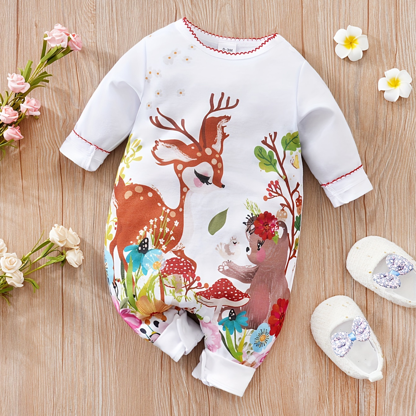 

Infant Baby Girls Cute Animal Long Floral Deer Bear Pattern Baby Long Sleeve Bodysuit Onesie