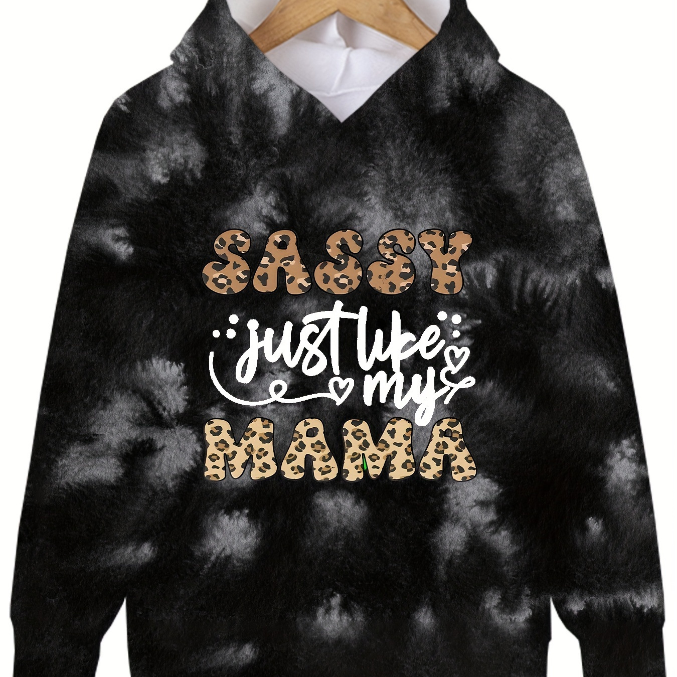 

Sassy Just Like My Mama Print, Girls Trendy & Casual Long Sleeve Tie Dye Hoodie For Fall & Winter, Girls Clothes