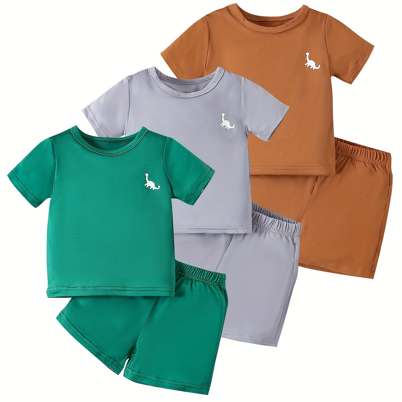 

3 Set Toddler's Dinosaur Print Summer Outfits, T-shirt & Casual Shorts, Baby Boy's Clothes
