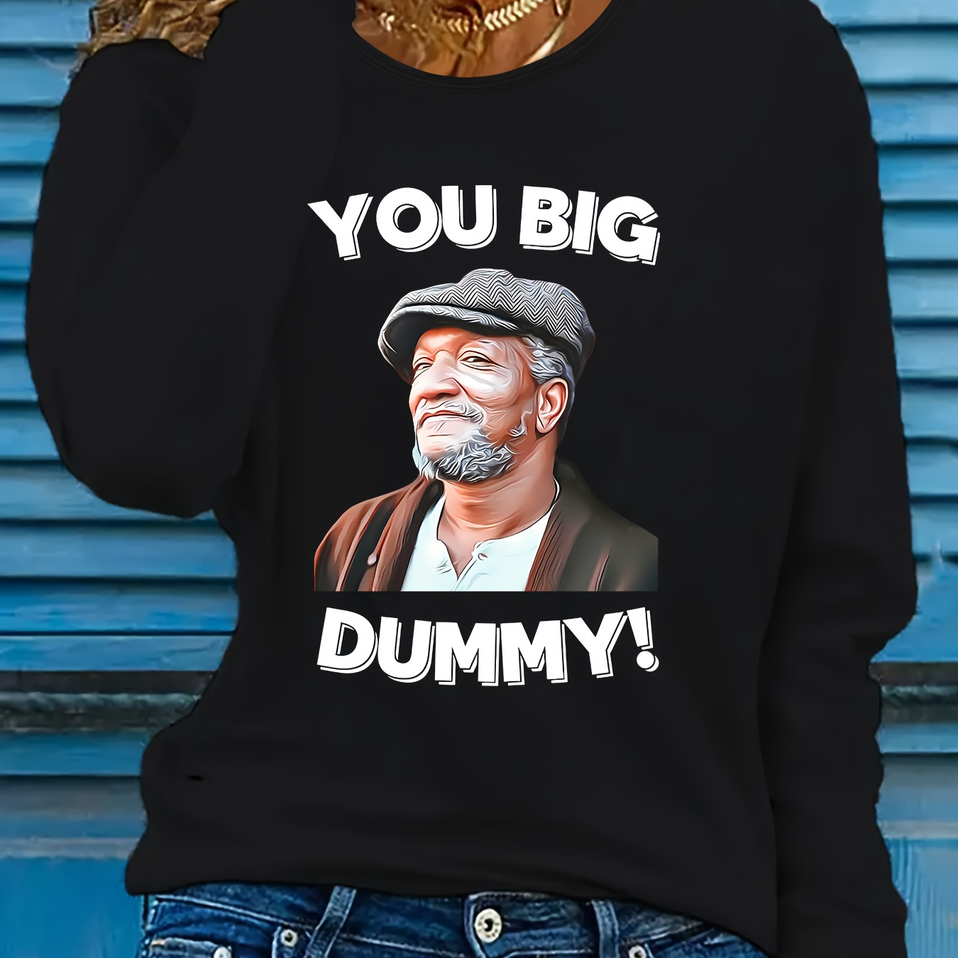 

You Big " Graphic Long Sleeve T-shirt - Casual & Comfy, Crew Neck, Polyester , Machine Washable - Fall/winter, Beard, Loose Fit