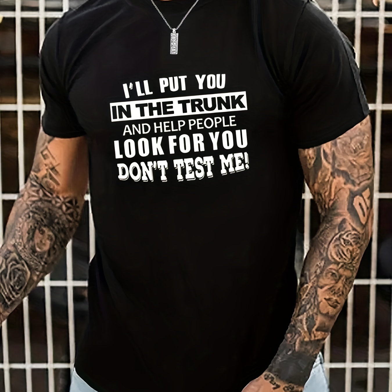 

Men's Casual Crew Neck "look For You Don't Test Me" Print Short Sleeves T-shirt For Summer