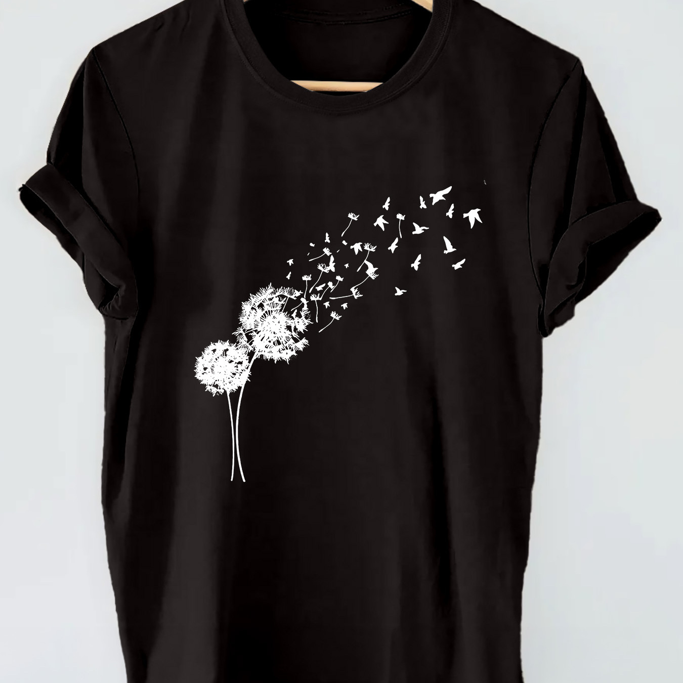 

Dandelion Print T-shirt, Short Sleeve Crew Neck Casual Top For Summer & Spring, Women's Clothing