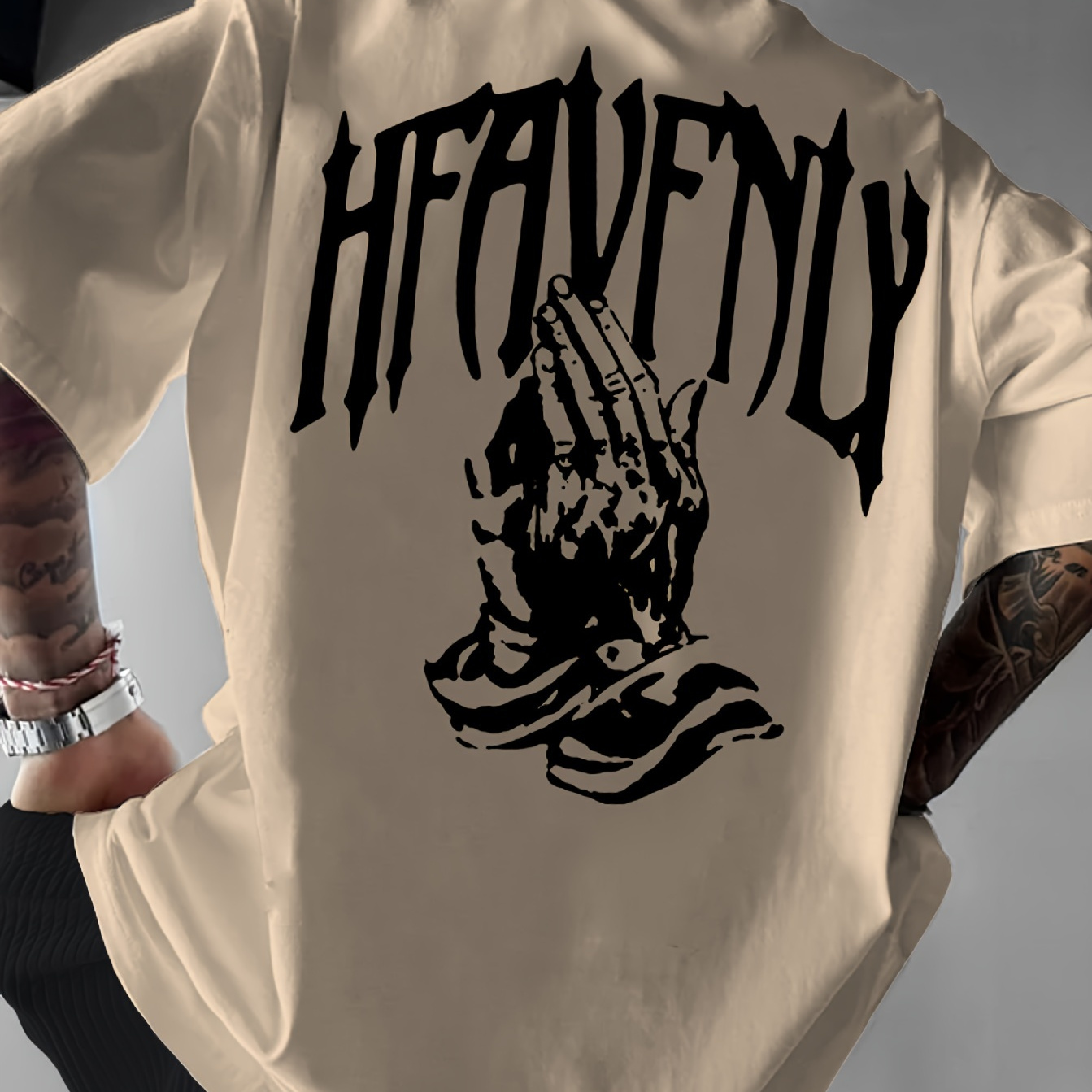 

Sleeve T- And "hfavnly" Lettering, Polyester , Round , Adult Unisex Summer Fit