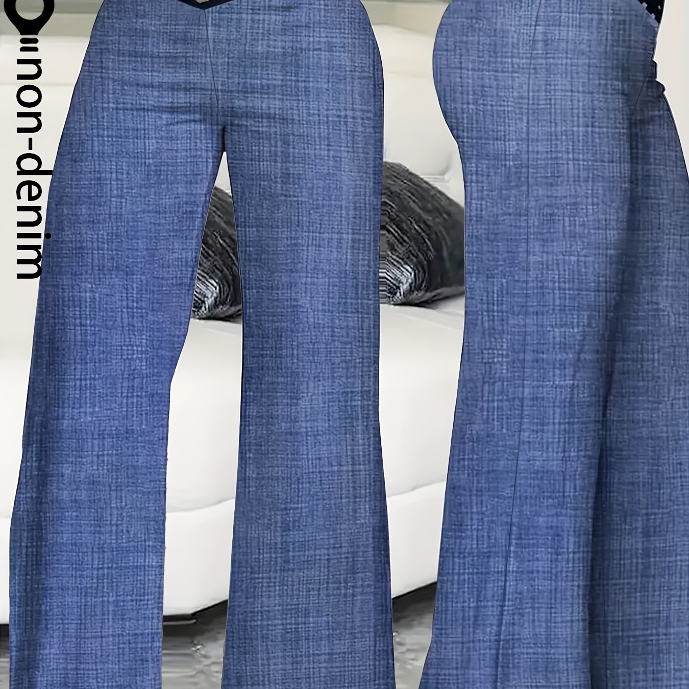 

Women' Denim Wide Leg Pants, Casual All-, Comfortable Waist, Knit Fabric, 91% Polyester 9% Elastane, Blue