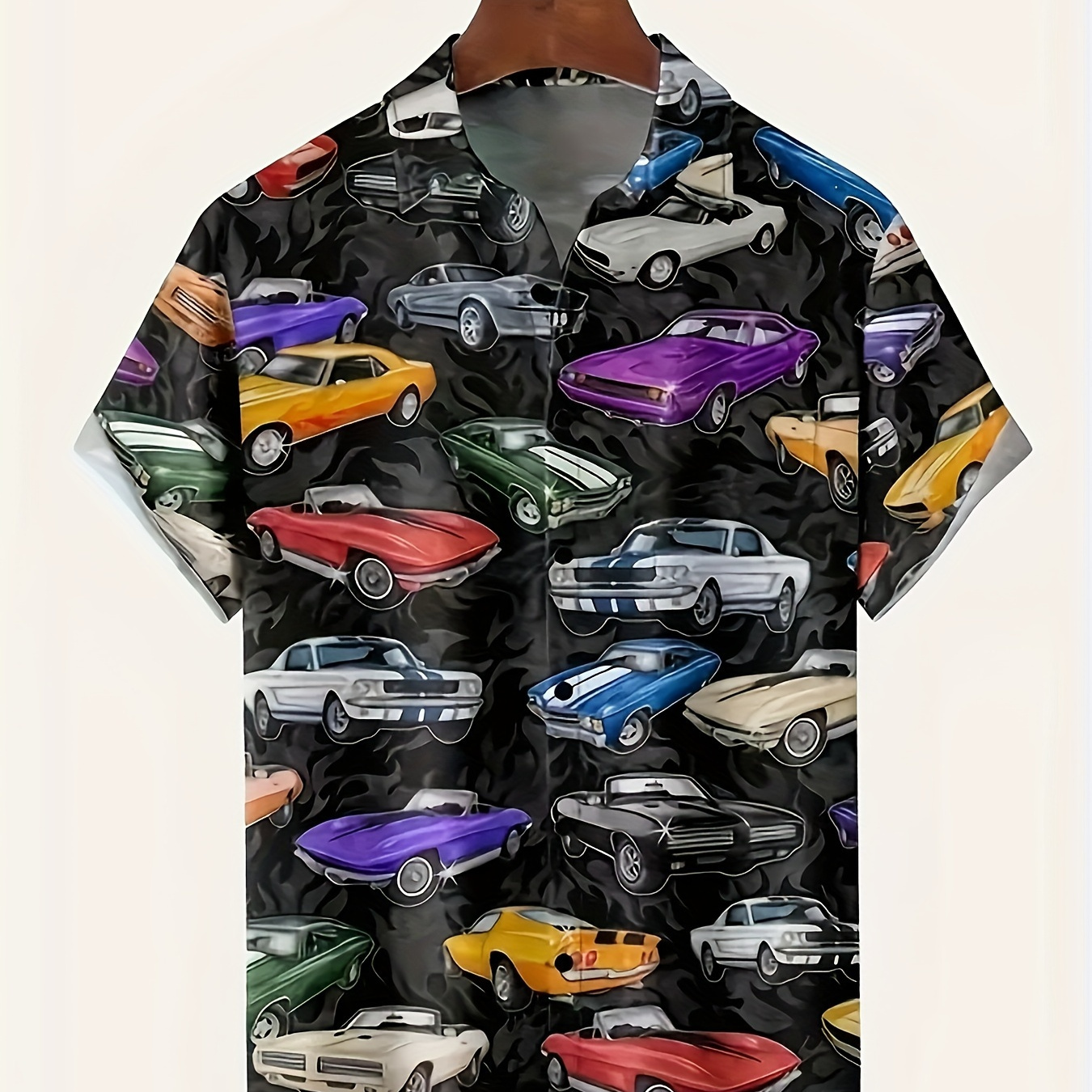 

Men's Casual Vehicle Print Button Up Short Sleeve Shirt For Spring Summer