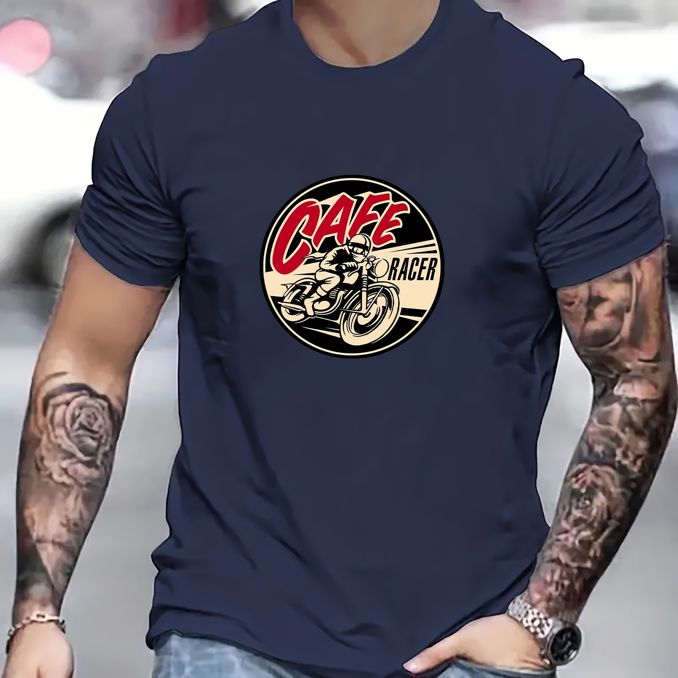 

Motorcyclist Racing Print T Shirt, Tees For Men, Casual Short Sleeve T-shirt For Summer
