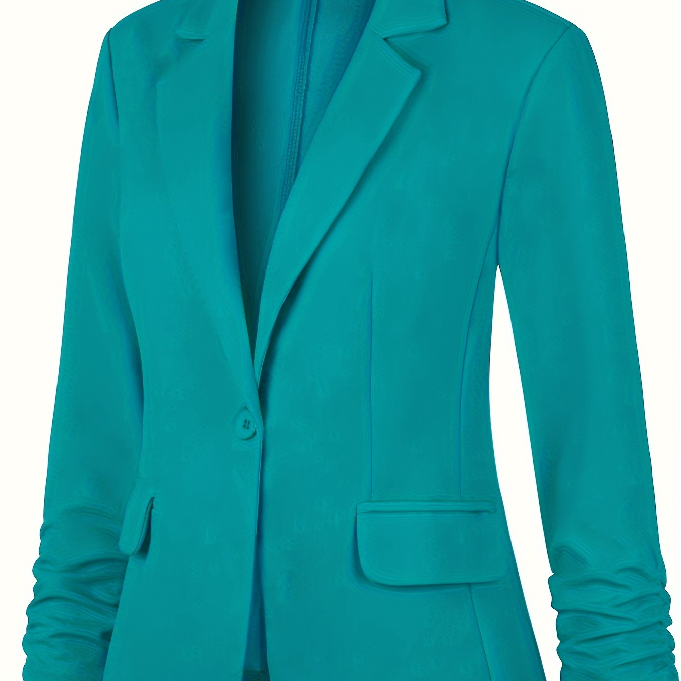 

Solid Single Breasted Lapel Blazer, Elegant Ruched Sleeve Outwear For Office & Work, Women's Clothing