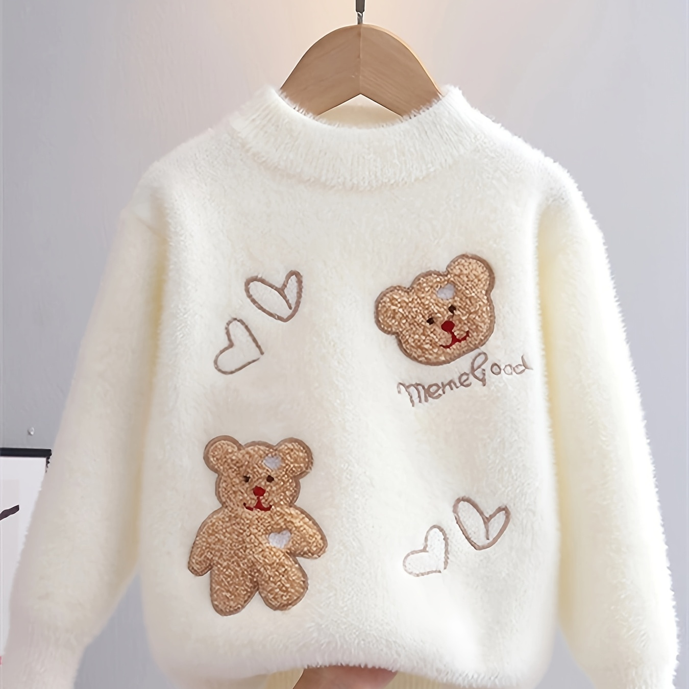 

Boy's Cartoon Bear Embroidery Knit Sweater For Autumn And Winter - Trendy Long Sleeve Knitted Pullover As Gift