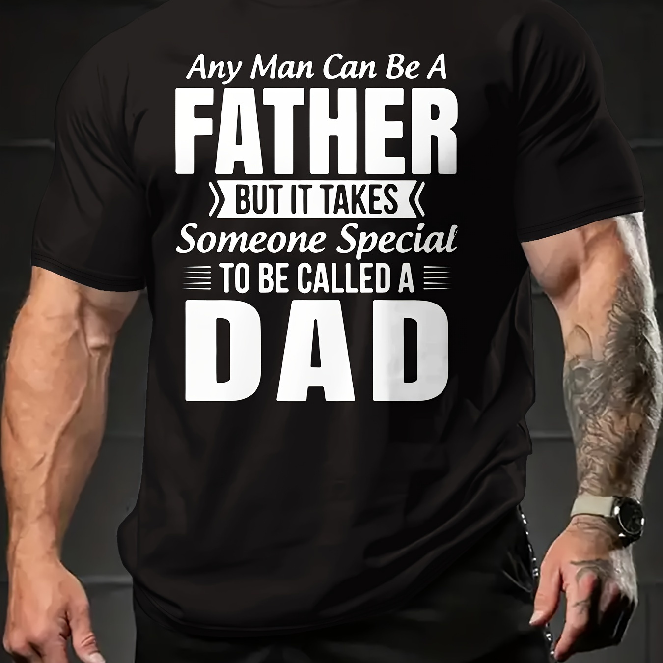 

Letter Father Dad Print Men's Fashionable Summer Short Sleeve Sports Crew Neck T-shirt, Comfy Trendy Tee, Comfortable And Versatile