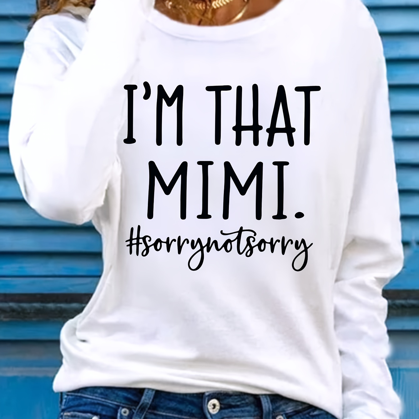 

1pc Women's Casual Long Sleeve T-shirt With "i'm That . #sorrynotsorry" Letter Print, Round Neck, Polyester Knit Fabric, Regular Length For Spring/autumn