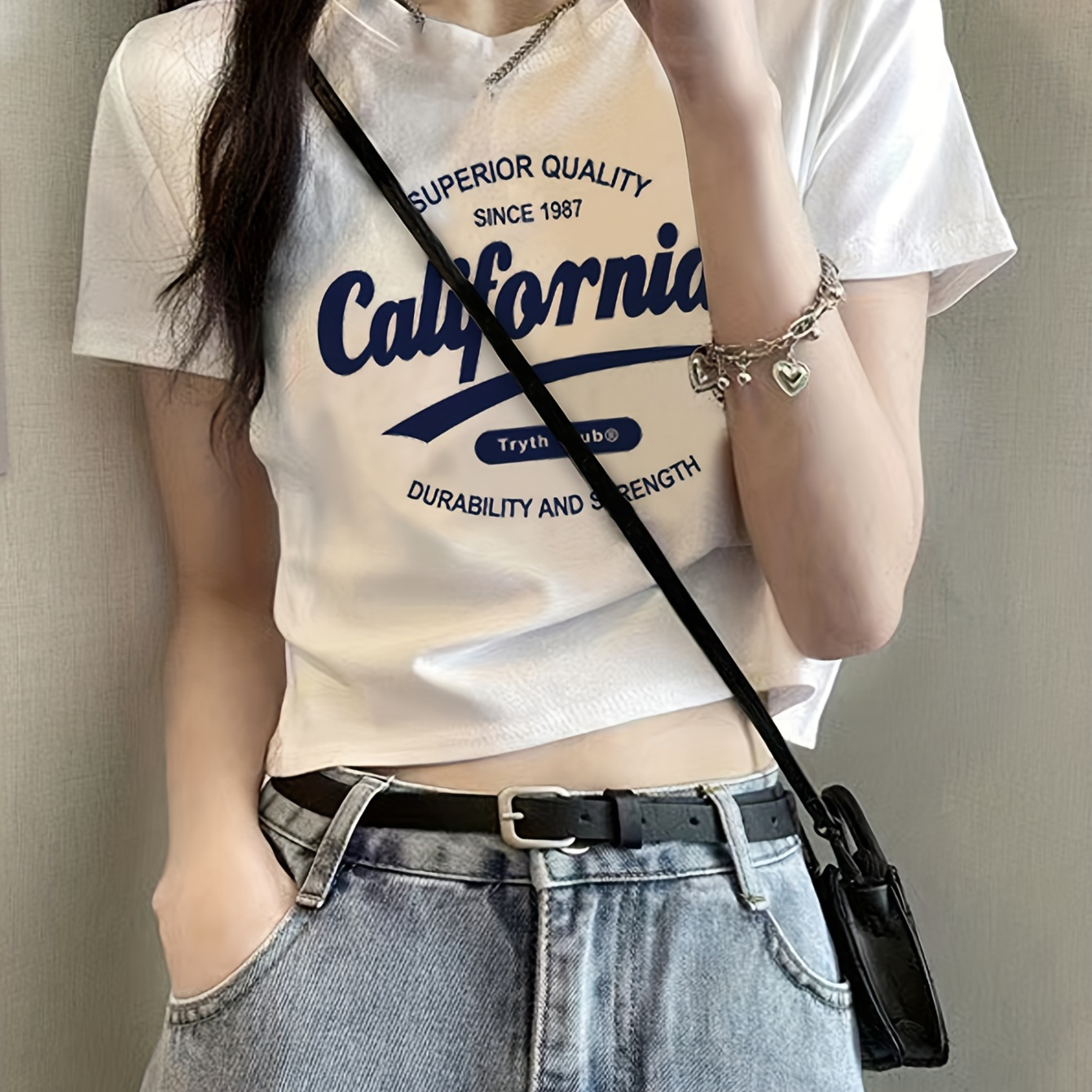 

Letter Print Crew Neck T-shirt, Casual Short Sleeve T-shirt For Spring & Summer, Women's Clothing