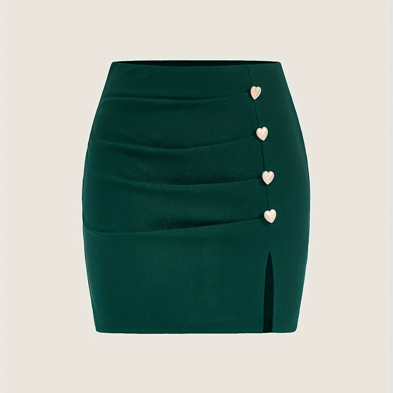 

Women's Elegant Pencil Skirt, Solid Color, Short Length, No Belt, Spring/autumn, Split Hem, Button Detail, Knit Fabric, Slim Fit, H-shape