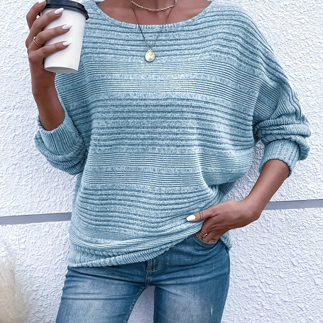 

Pull à manches longues de couleur unie, pull décontracté à col rond pour l'hiver et , vêtements pour femmes