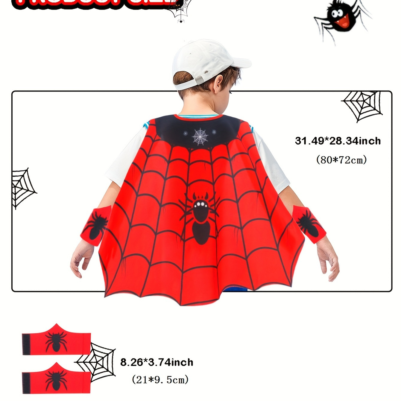 

Boy's Spider Cape And Mask Set, Hero Red Spider Web Design Cloak For Birthday Party