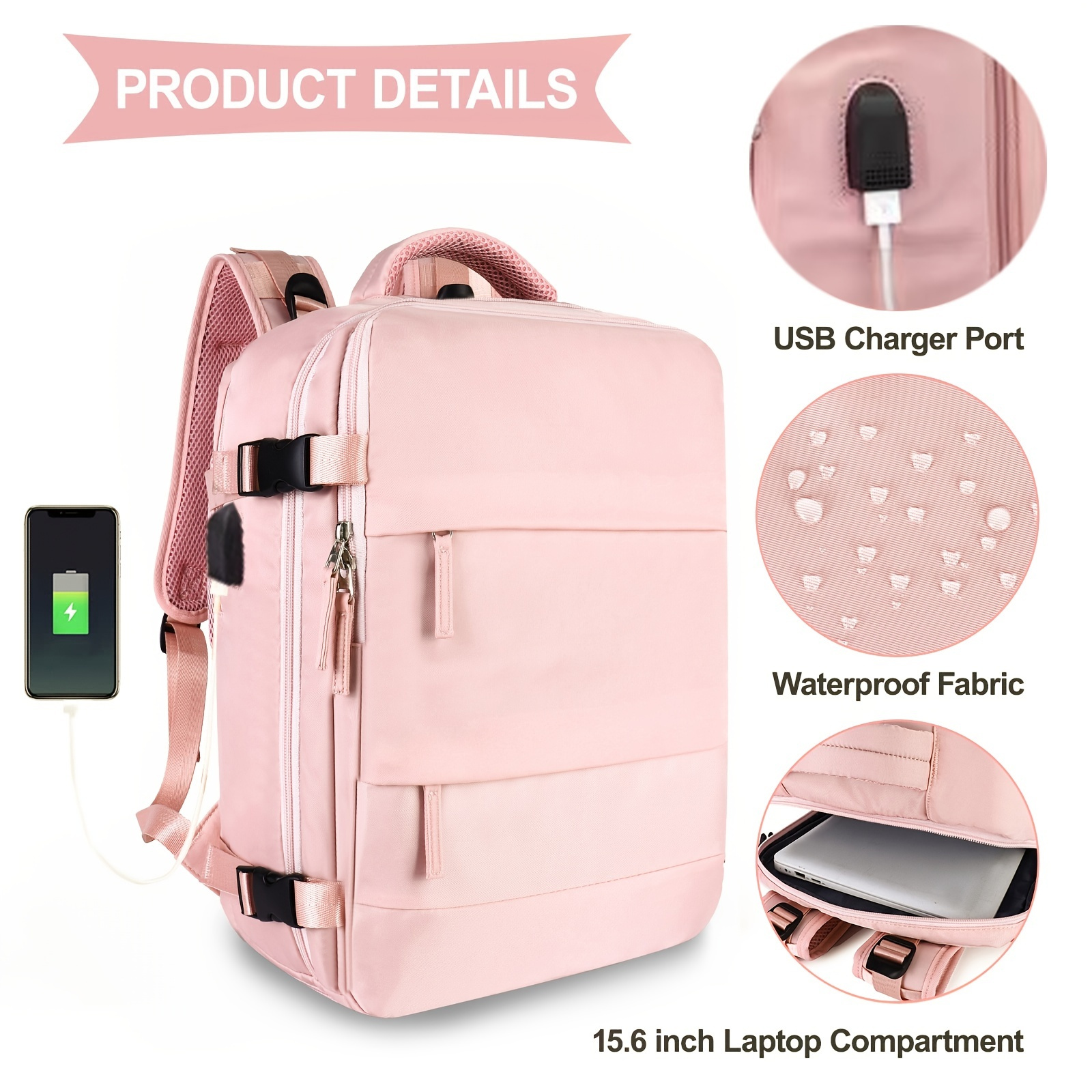 Nylon Multi Functional Backpack Purse, Large Capacity Laptop Bag, Carry ...