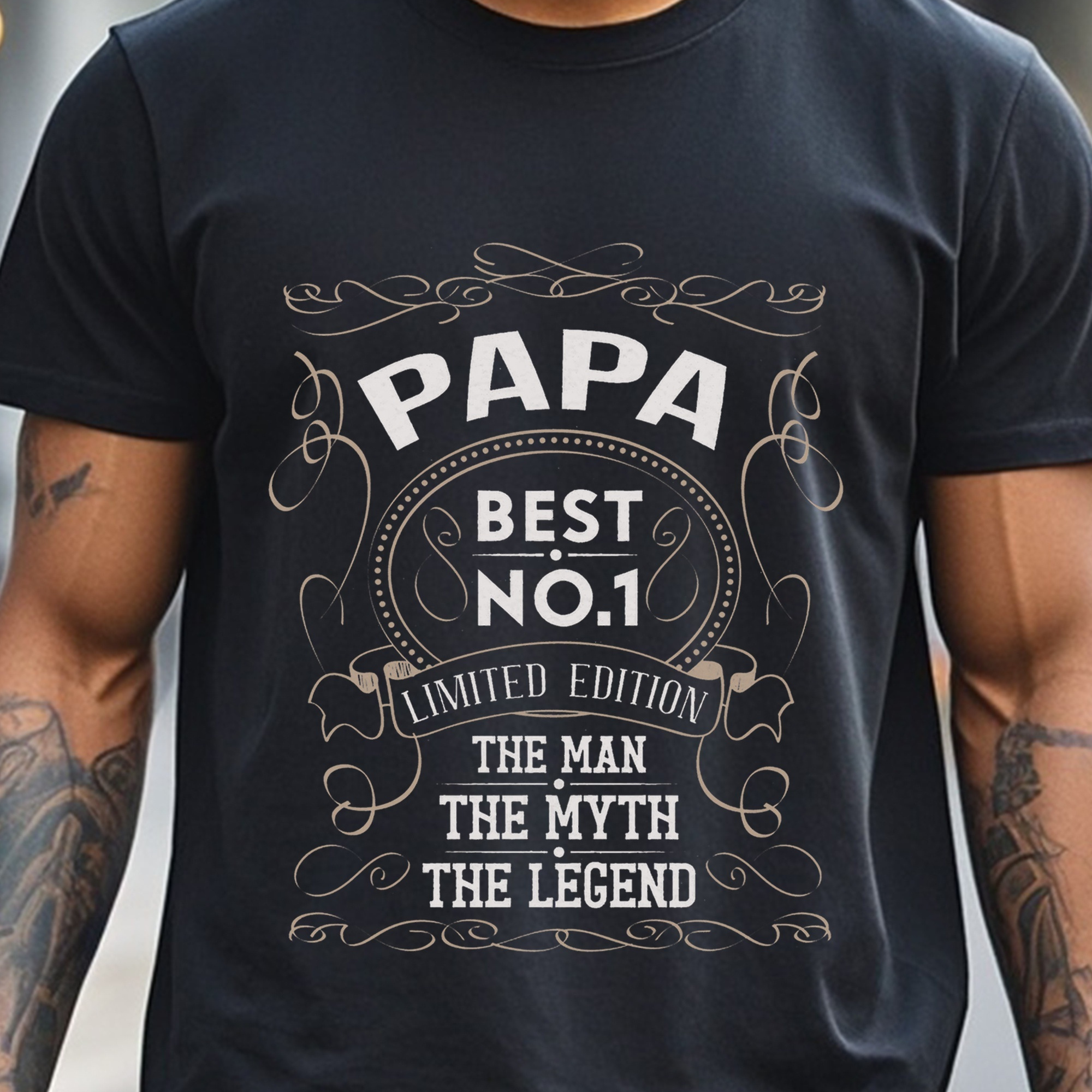 

No 1 Papa Man Myth Legend T-shirt Black T-shirts For Men Crew Neck Cotton T-shirt Soft 100% Cotton Funny Graphic Moisture-wicking Gym-friendly Breathable T-shirt