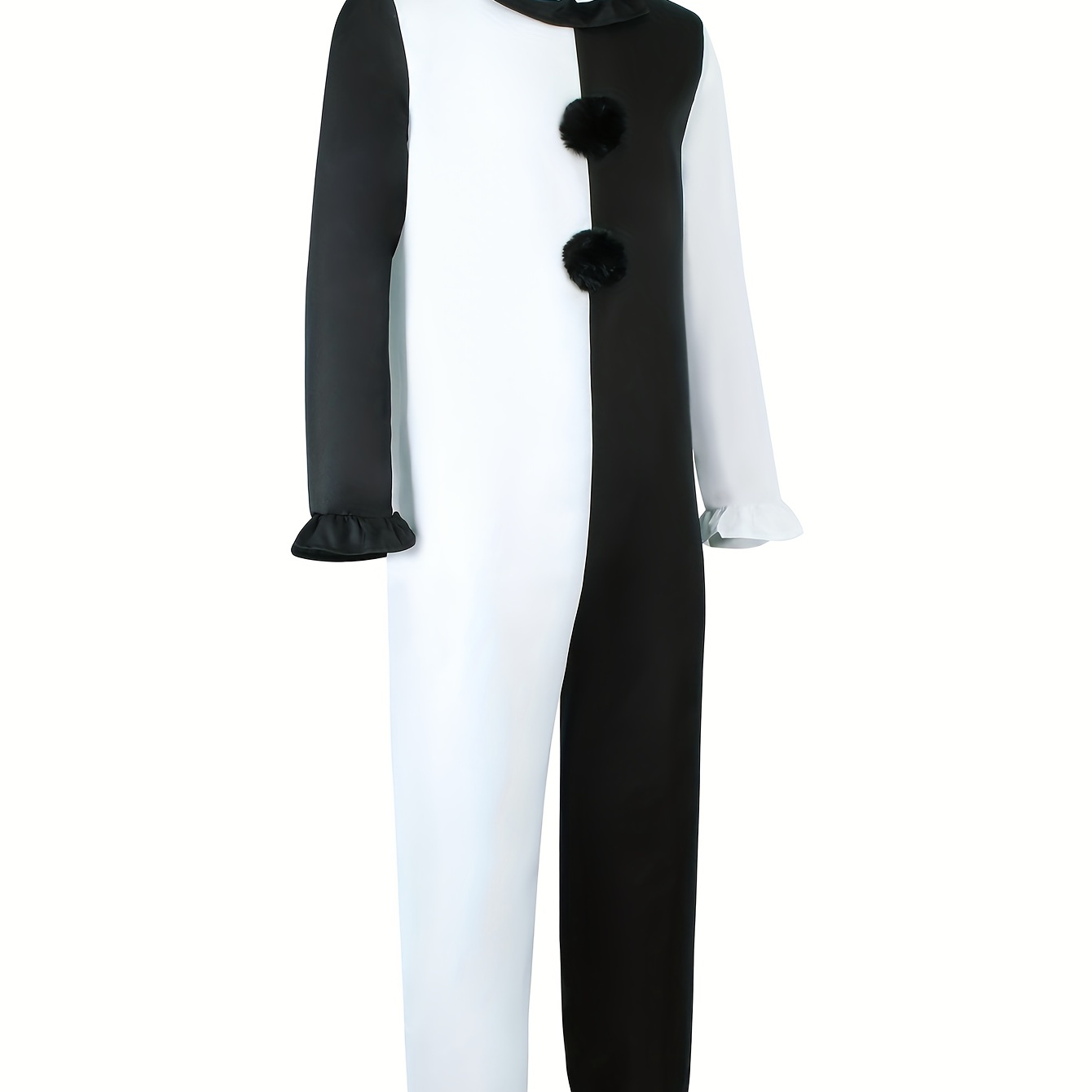 

2pcs Horror Clown Cosplay Costume - Black & White Halloween Outfit With Collar & Cuffs, Stage Performance & Party Wear, Polyester Fabric, Hand Wash Only, Halloween Costumes