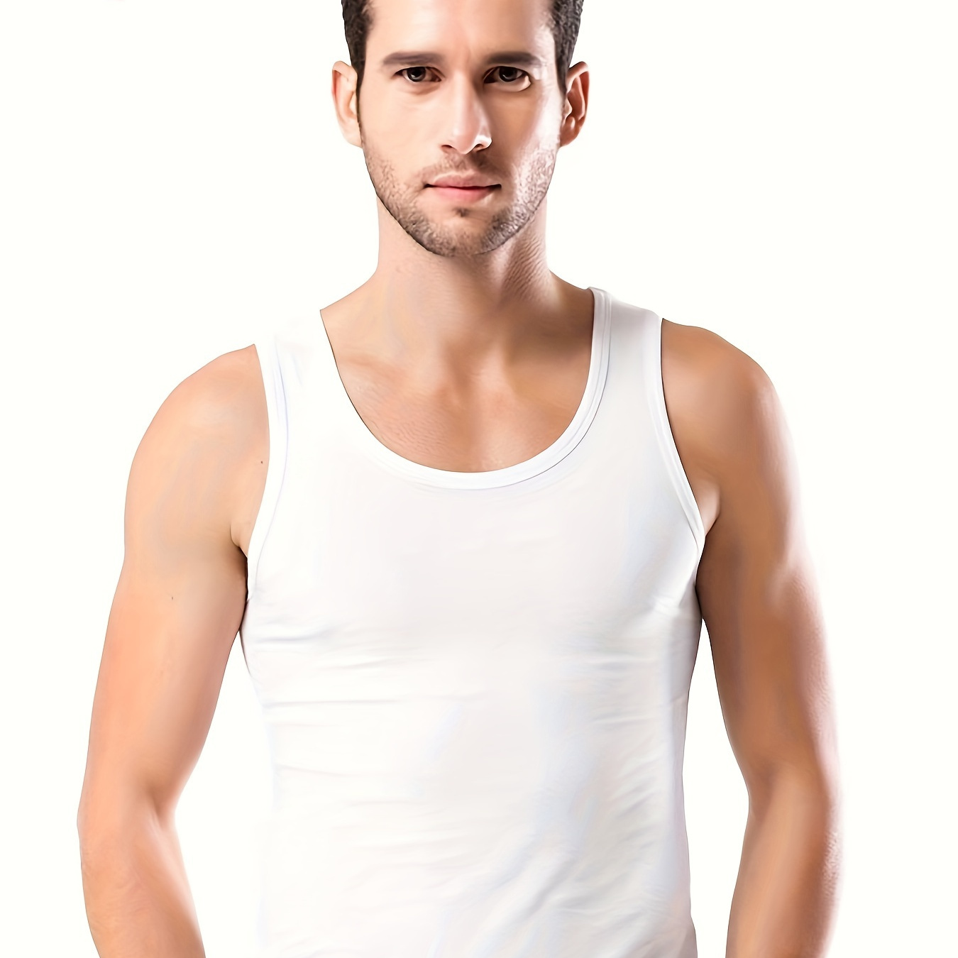 

Men's Solid Color Tank Top, Quick Dry Breathable Slightly Stretch Crew Neck Sleeveless Shirt, Men's Clothing For Summer Sport