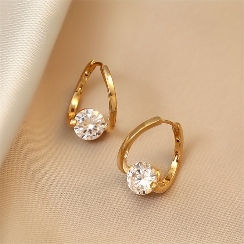 

Round Sparkling Zircon Decor Golden Hoop Earrings Simple Sexy Style Alloy 18k Gold Plated Jewelry Trendy Female Gift