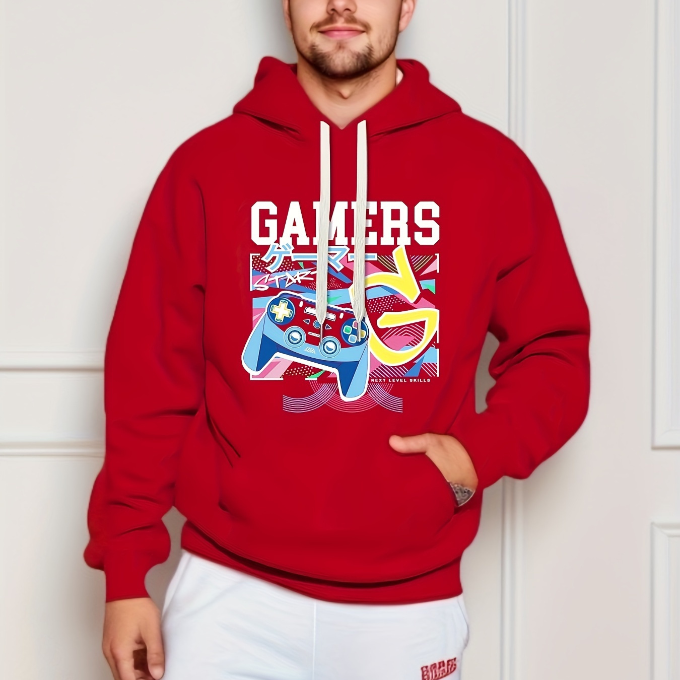 

Game Console Print Hoodie, Cool Hoodies For Men, Men's Casual Pullover Hooded Sweatshirt With Kangaroo Pocket Streetwear For Winter Fall, As Gifts