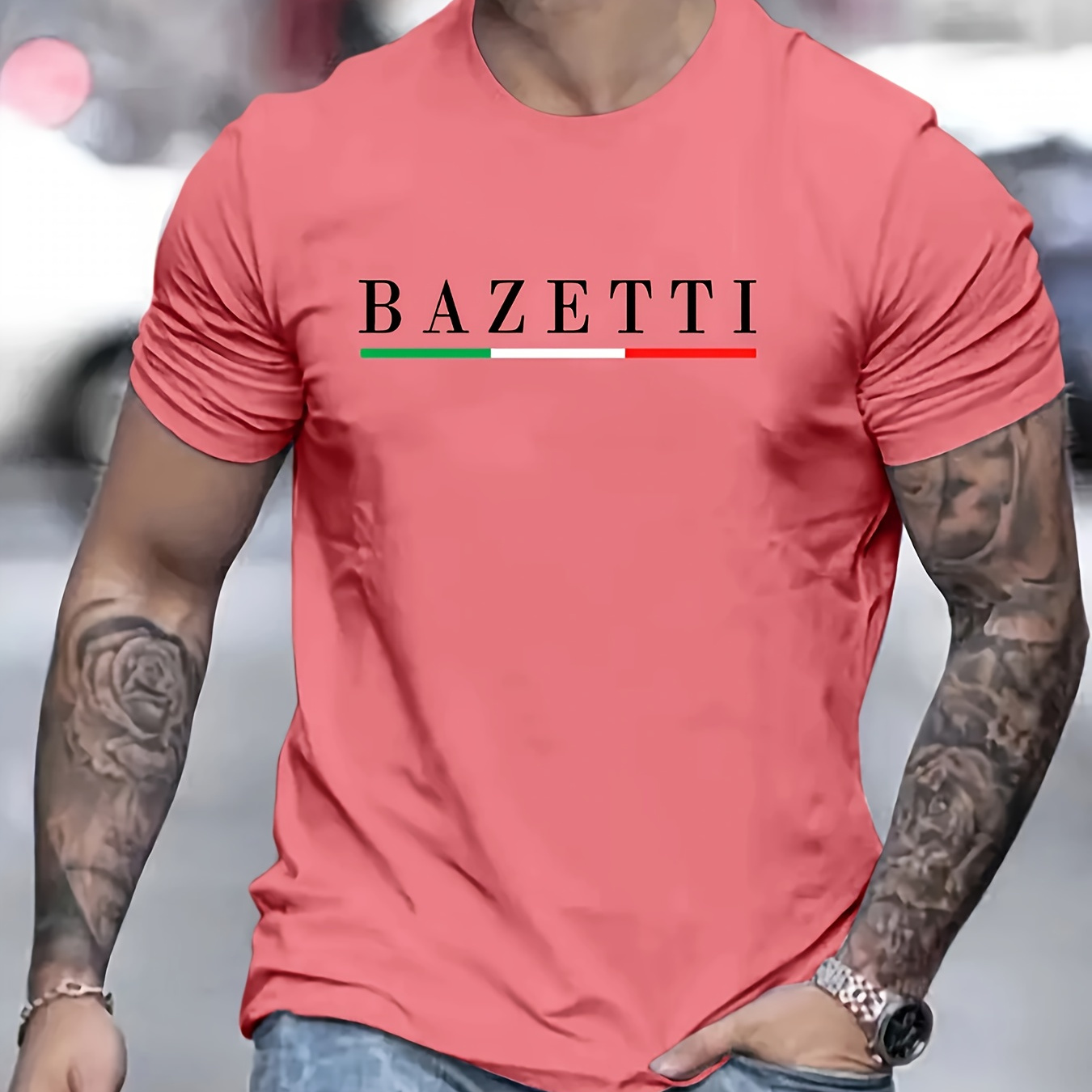 

Bazetti Print T Shirt, Tees For Men, Casual Short Sleeve T-shirt For Summer