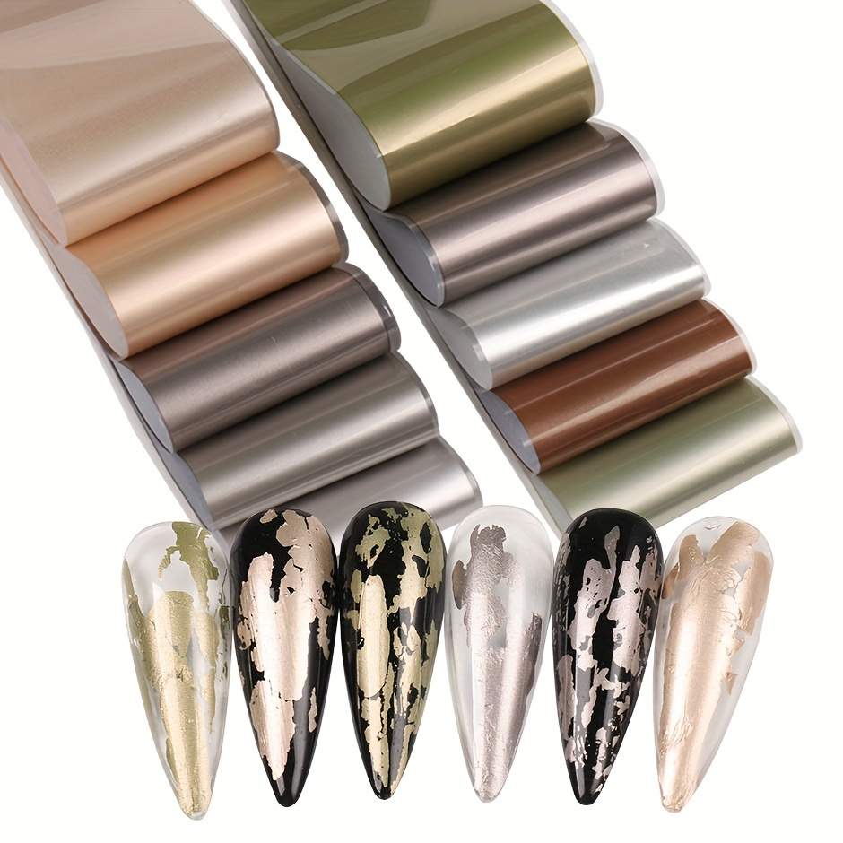 

10 Pcs Starry Champagne Metallic Nail Foils - Matte Metal Color Nail Stickers For Manicure Decoration And Transfer Wraps