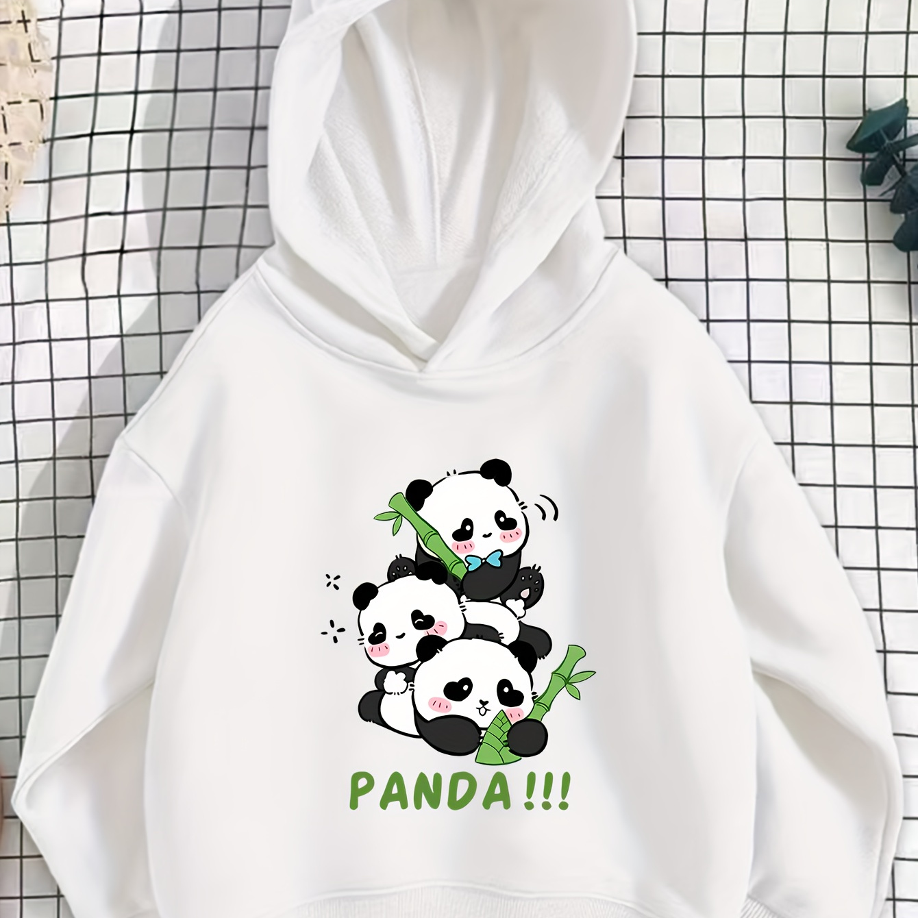 

Kids Cute Cartoon Panda Print Casual Hoodie - 100% Polyester Fabric With Slight Stretch, Hooded Pull-over Sweatshirt For Fall/winter, Knit Fabric, Regular Fit For Age 12 And Under