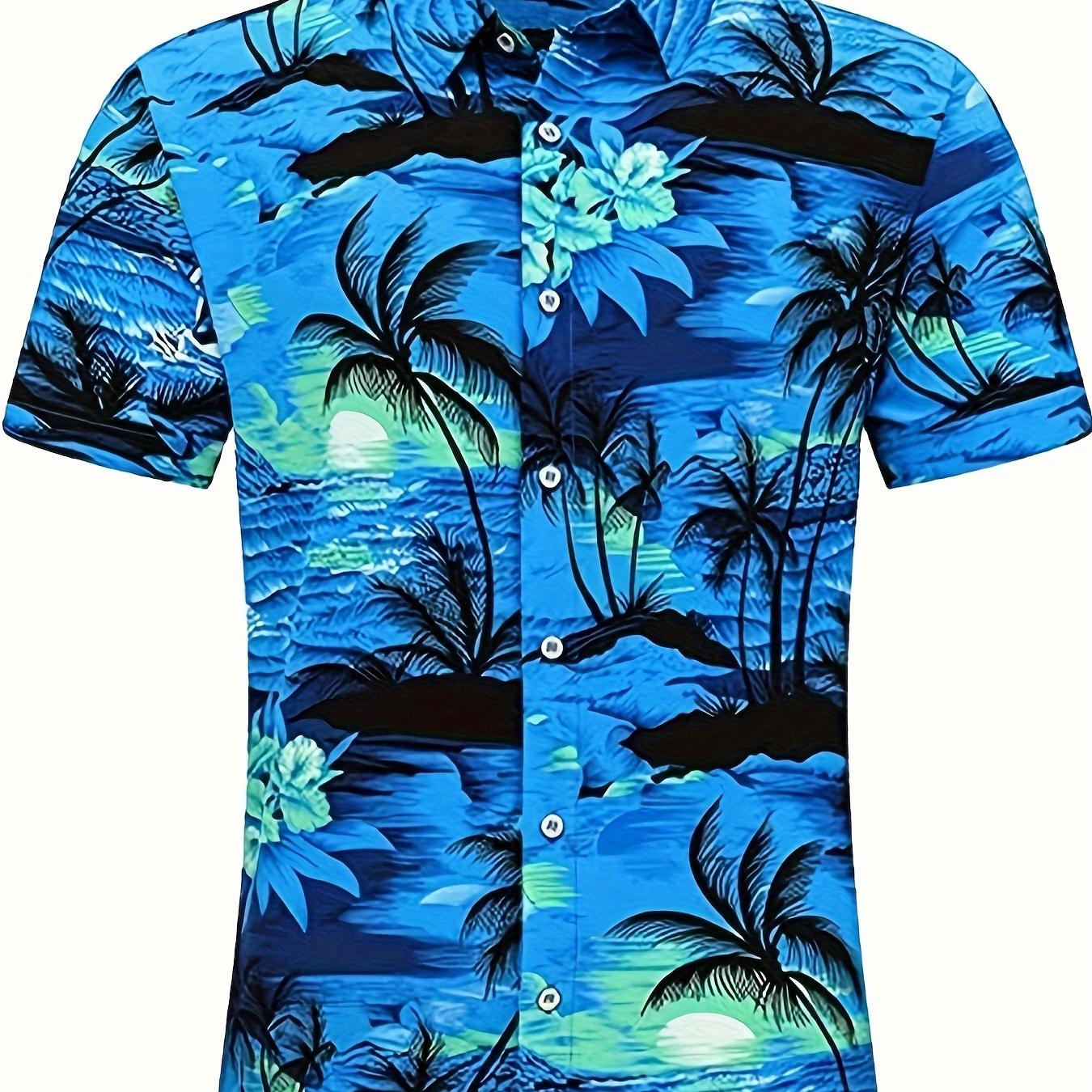 

Island Print Hawaiian Shirt, Men's Casual Button Up Short Sleeve Shirt For Summer Beach Vacation Resort