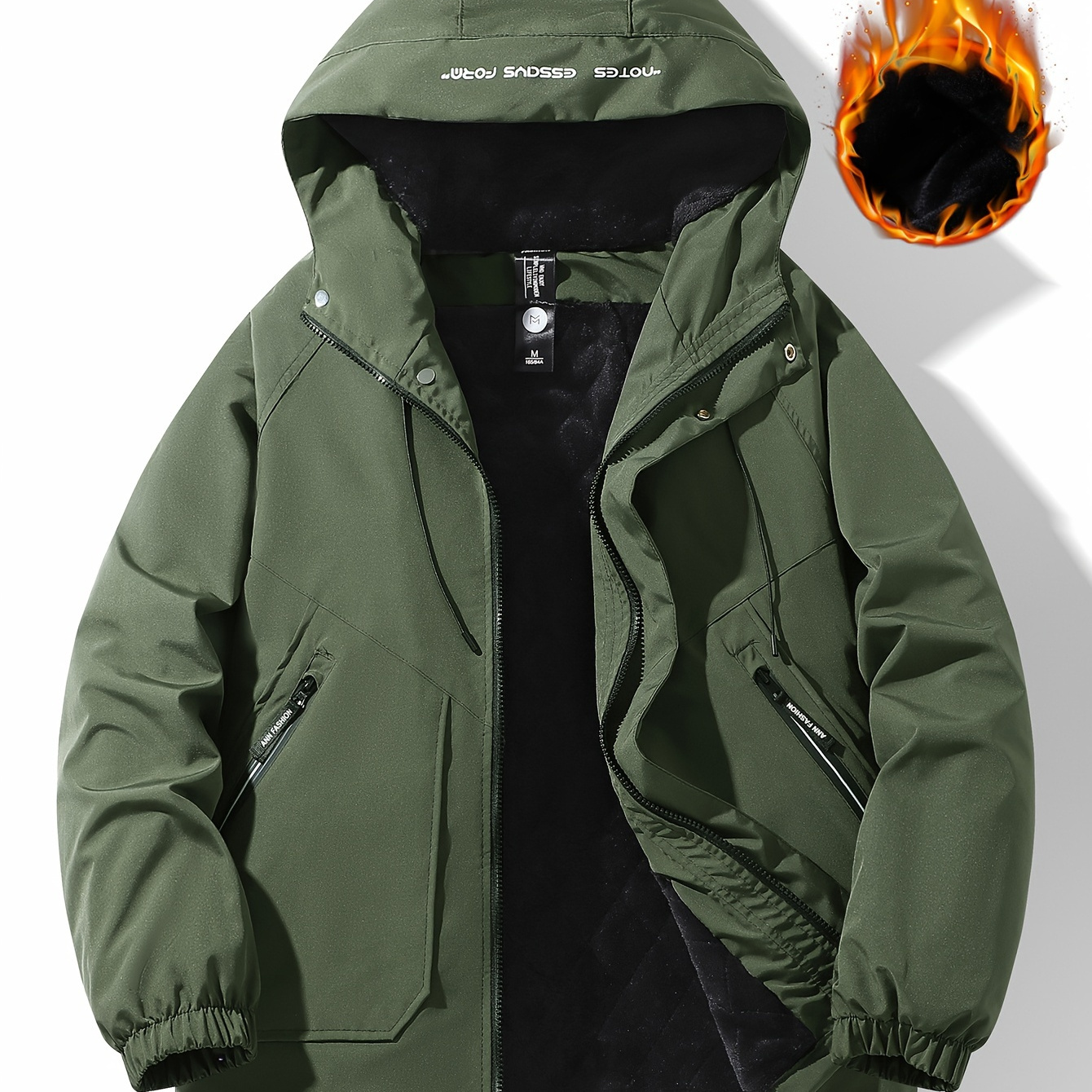

1pc Hooded , Polyester Thickened Fleece Lined , Non-stretch , Fit Outerwear