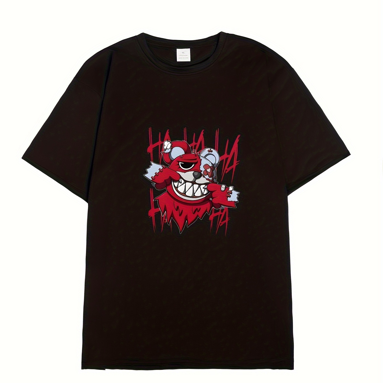 

Men's Crew Neck Regular Fit Tee Short Sleeve T-shirt Loose Casual Funny Red Bear Print Top For Spring Summer Holiday Men's Clothing