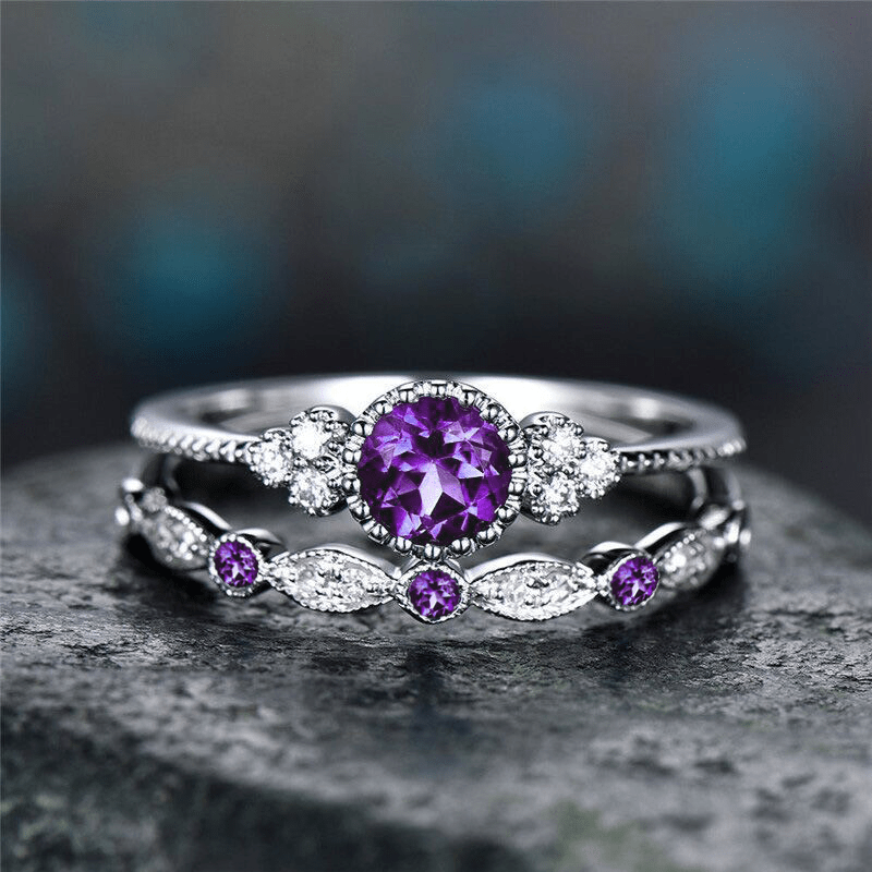 

2pcs/set Simple Zircon Decor Ring Elegant Fashion Faux Emerald Ring Wedding Engagement Ring Valentine's Day Christmas Anniversary Gift Rings For Women Girlfriend