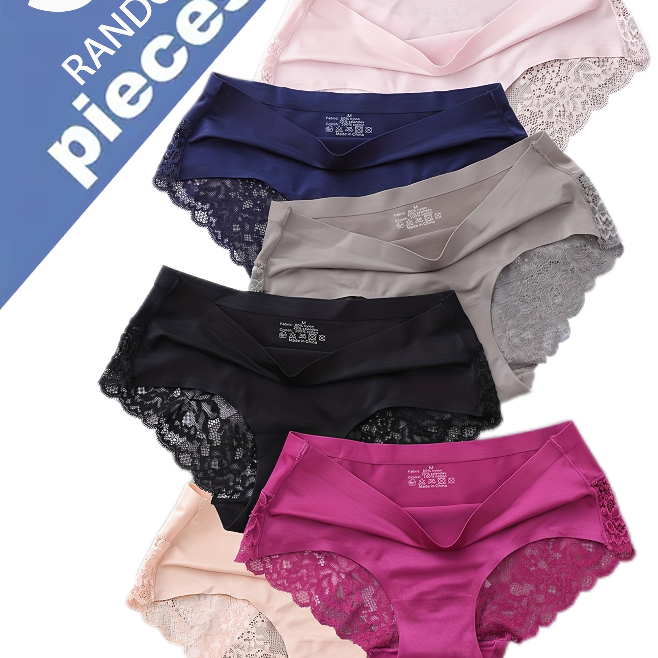 

3pcs Elegant Lace Trim Seamless Panties For Women - Breathable, Fit Underwear With Low Waist Design, Random, Seamless