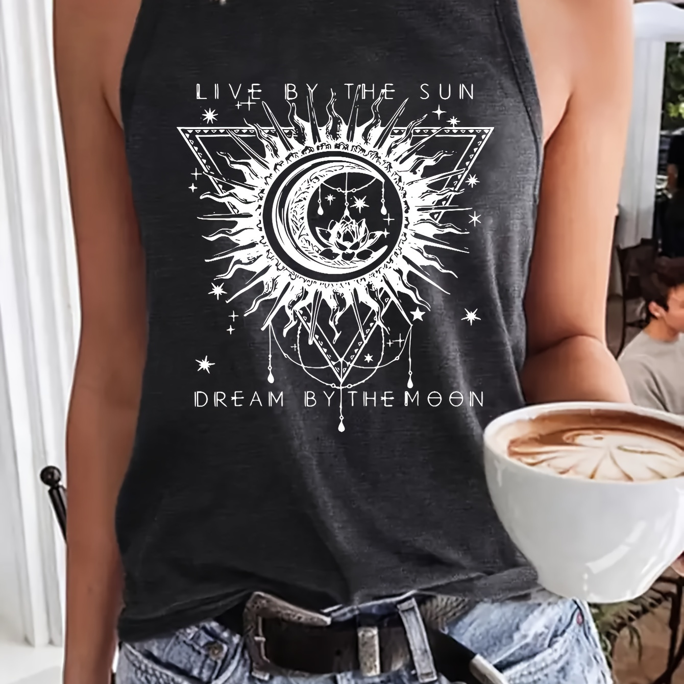 

Women's Casual Crew Neck Tank Top With Graphic, Sleeveless Knit Fabric Vest, Medium Stretch Polyester 95% Elastane 5%, Regular Length, Spring/summer/fall Fashion